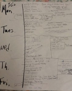 The List of tasks for one week